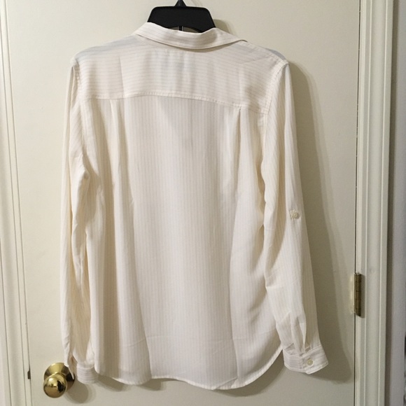 Ann Taylor Loft Cream Shimmer Pinstripe Blouse - Picture 8 of 13